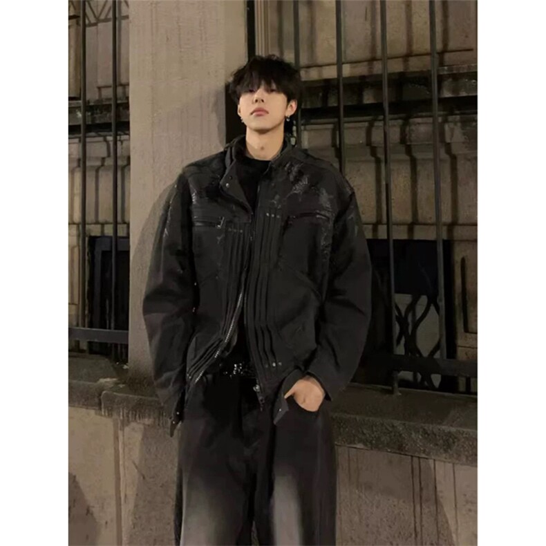 网图有货美式高街短款解构刺绣荆棘品质飞行夹克外套男J8246-P95，男装夹克，星座1505