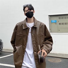 港风翻领pu皮面料皮衣男潮流休闲宽松皮衣外套男77107P78控108，男装皮衣，星座227-7