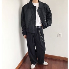 W9165-P60网图现货春季新款拉链翻领纯色青春流行短款夹克，男装夹克，星座1608-2