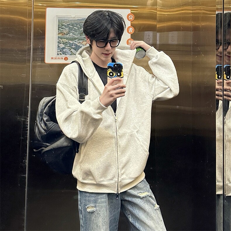 抖音得物品质二开26春装美式高街双头双拉链卫衣开衫外套W74,女装短外套,电商A486