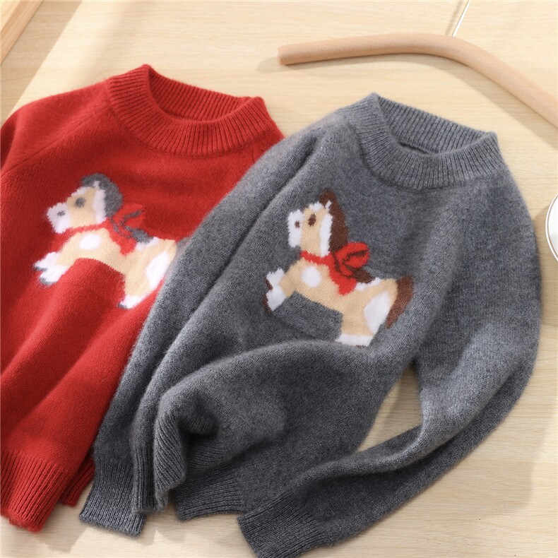 儿童新年款羊毛针织衫男女童加厚打底毛衣宝宝卡通套头打底衫，童装儿童羊毛衫，初丹羊绒童装