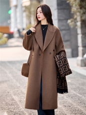 现货手工缝制冬保暖新款时尚可拆卸帽子双面呢大衣送腰带帽子，女装双面呢大衣，美静678