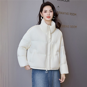 韩版立领新款时尚羽绒服女短款通勤百搭白鸭绒面包服冬季外套女图片