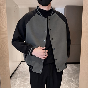 社会小伙高端呢子拼色宽松韩版外套 大衣夹克男A236-JK8016-P130图片