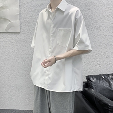 白色领带衬衫男情侣套装宽松短袖衬衣潮韩版学院风衬衫W974-P28，男装衬衫，星座512-2