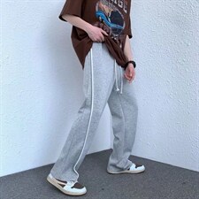 218-1-P30-KE043夏季宽松休闲侧边白色线条休闲裤，男装休闲裤，四季星座218-1