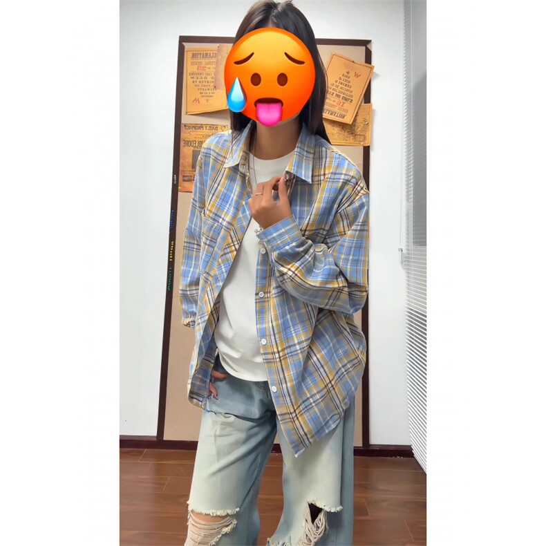 美式复古格纹长袖衬衫男女休闲外套痞帅衬衣外套新款LCS133-P36,男装衬衫,星座1008