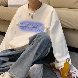 2025秋装新品 钢印卫衣情侣卫衣假两件外套宽松上衣G1022 P65 男图片