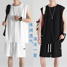 冰丝垂感夏季潮流时尚轻薄透气冰丝抗皱冰丝套装TZ85-特批68，男装休闲套装，星座718