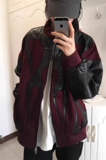 酒红色美式高街飞行员夹克外套高级感痞帅拼接棒球服JKJ31特P73，男装夹克，星座908-1