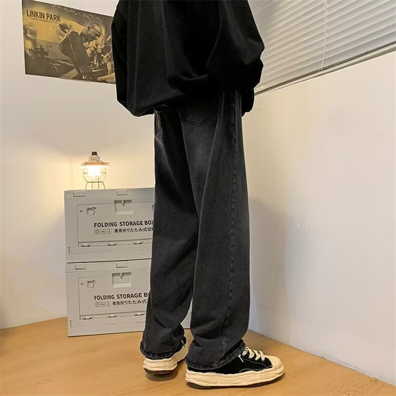 复古牛仔裤男宽松直筒秋冬高街潮牌美式街头vibe长裤子HN3086-P45,男装牛仔裤,星座1008