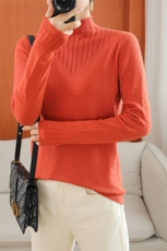 长袖套头纯色2024年秋季半高圆领修身针织衫，女装针织衫/毛衣，鹏源羊绒