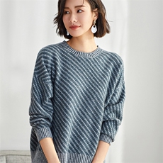 时尚斜纹撞色圆领加厚羊绒衫显瘦百搭保暖女款毛衣，女装羊绒衫，牧群羊绒