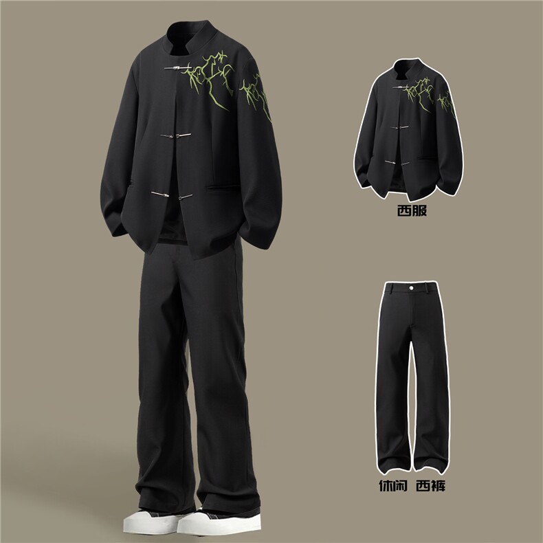 可二开白底「折棘」荆棘立体绣大码M-5XL中式西服XF78058P90控139,男装西服,星座227-7