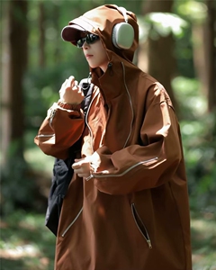 美式嘻哈潮牌机能冲锋衣宽松纯色连帽夹克工装防风外套男士 X130图片