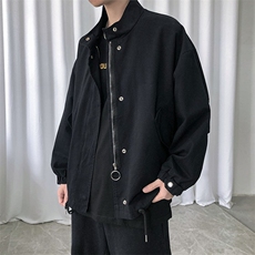 现货水洗棉立领夹克韩版宽松工装休闲外套港风抽绳A114-P90，男装夹克，电商A351