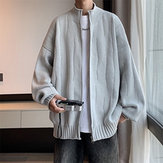 双拉链针织开衫男女韩版潮流宽松百搭帅2024秋冬ins毛衣MZ476-P55，男装针织衫/毛衣，星座412-3