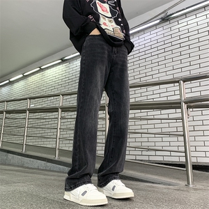 美式复古做旧微喇牛仔裤高街宽松水洗直筒裤 D321 NK946 P60图片