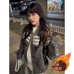 美式字母印花棒球服男高街外套男廓形痞帅飞行夹克外套韩版JK801图片