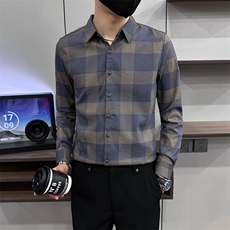 格子衬衫长袖2024春秋季新款上衣高级感痞帅衬衣男A368-CS9923，男装衬衫，电商A368