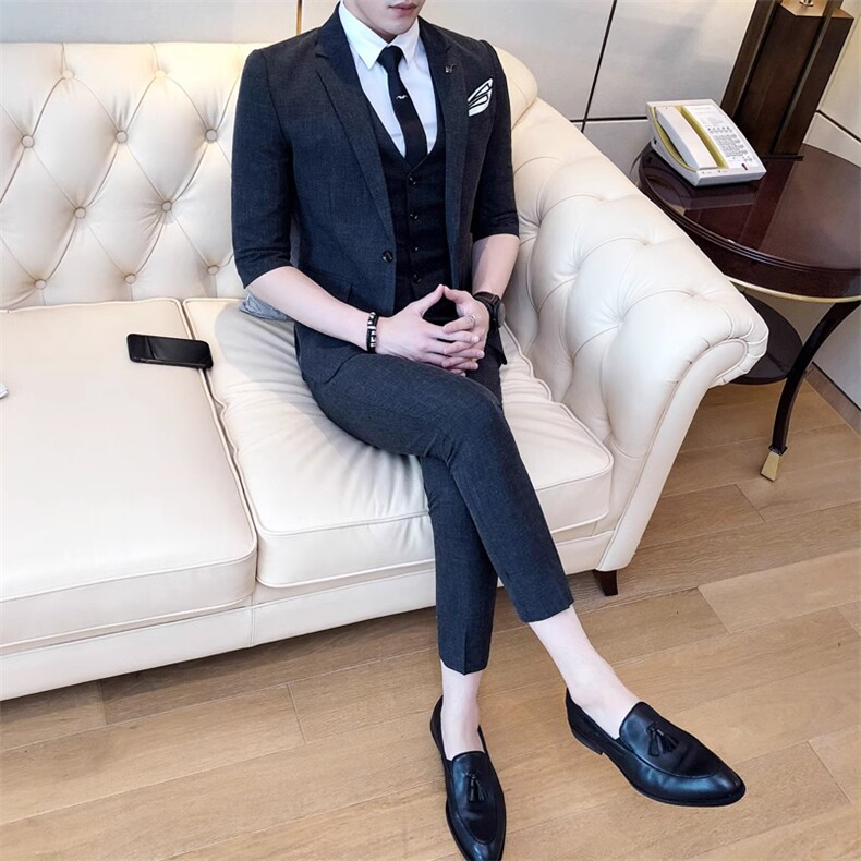 夏季薄款礼服西装三件套男装西服套装1012-W8013-P255，男装西服，星座1012