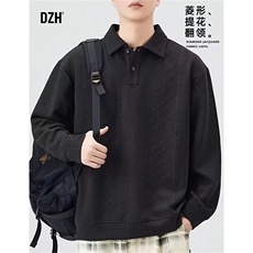 2026新款日系菱形格POLO衫男款长袖春秋季简约高级感翻领卫衣服，男装Polo衫，星座715-4