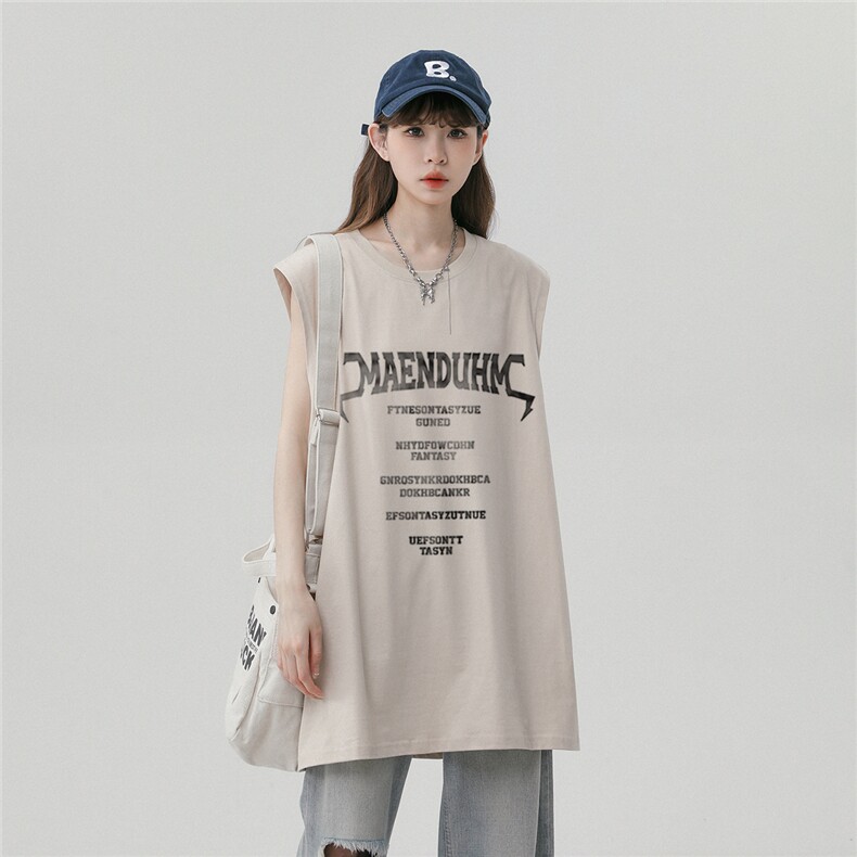 中性风23新款夏季时尚百搭宽松字母印花无袖短袖T恤DT508P30控48,男装T恤,A247A