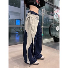 美式复古屁帘叠穿褶皱弯刀伞兵裤男女条纹设计感运动裤KFY138，女装休闲裤，星座1116A（原606A-3）
