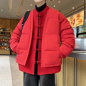 中式唐装男款冬季加厚风汉服青红色立领休闲外套A33-P158图片