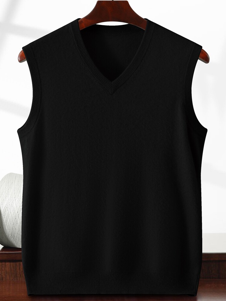 羊毛无袖毛衣背心男V领宽松纯色羊毛马甲打底衫韩版针织衫大码潮，男装背心/马甲，绒创羊绒