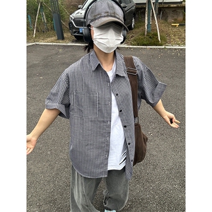 格子衬衫春夏美式短袖衬衫港风情侣装休闲衬衣 CS286-P30图片