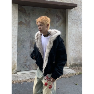 网络图现货 美式潮牌痞帅星空纹座山雕连帽棉服JA211-P100图片