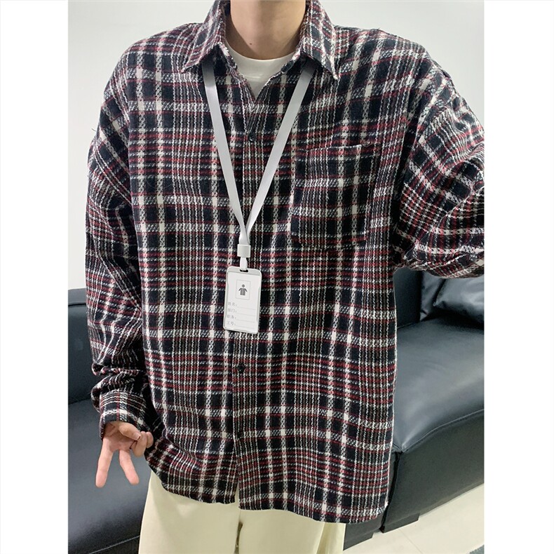 现货~磨毛加厚格子大码长袖衬衫C5893/特P25红色2,男装衬衫,电商A094