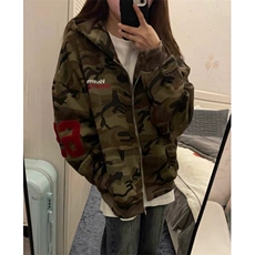 迷彩连帽卫衣外套女秋季刺绣拉链开衫重磅宽松情侣上衣W226，女装短外套，星座1116A（原606A-3）