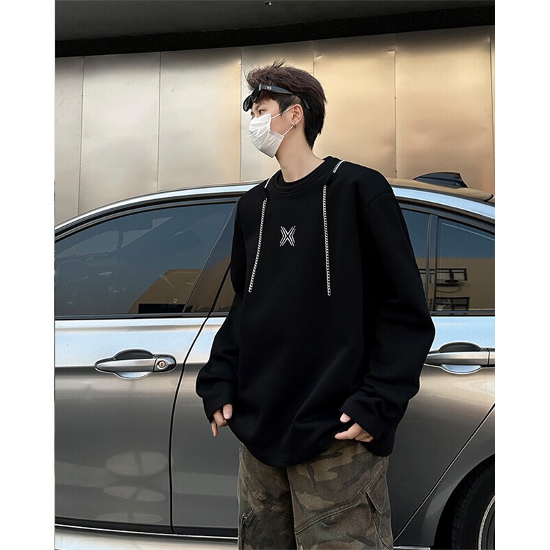 链条项链款男大时尚卫衣秋冬打底设计高街痞帅潮男打底衫长袖P55图片
