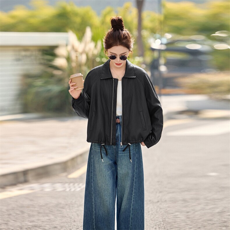 2026春装新款简约时髦风尚短款皮衣外套,女装皮衣,秀美人生
