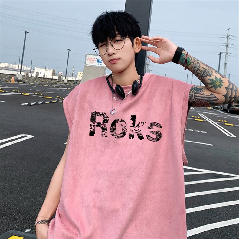 ！版权！2025夏季男士麂皮绒无袖T恤情侣潮牌背心TLBX05特P18,男装T恤,电商B220