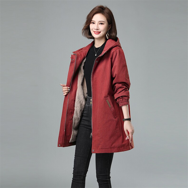 棉衣女中长款2025冬季新款加厚爆款派克棉服中年妈妈加绒棉袄外套,女装派克服,秋牧寒烟