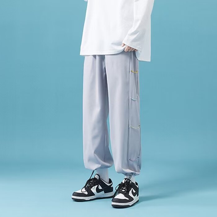 夏季薄款抽绳冰丝束脚裤休闲百搭裤子,男装休闲裤,星座1013