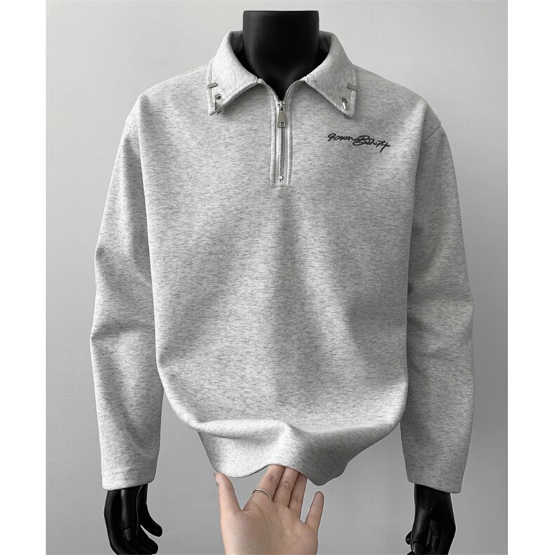 [罗一舟同款]半拉链刺绣Polo衫重磅华棉翻领卫衣504-T501-特P35，男装Polo衫，星座504