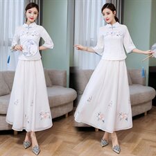 采耳师工作服新中式中国风唐装旗袍套装裤年轻茶馆茶艺师服装定制，女装套装/套裙，卡杰菲