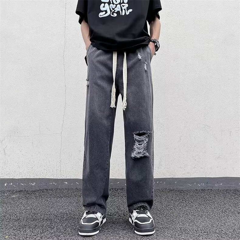 春季复古牛仔直筒裤vibe高街抽绳潮牌男休闲百搭长裤N02227-P42,男装牛仔裤,星座308B-2