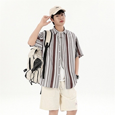 花衬衫男短袖夏季条纹休闲上衣服外套翻领大码衬衣A012/863P35，男装衬衫，电商A012