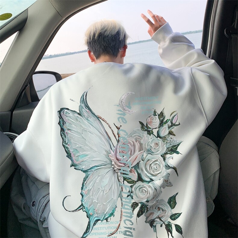 重磅纯棉圆领卫衣男2024新款潮牌印花美式高街oversize情侣上衣服图片