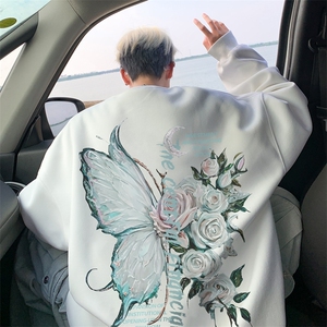 重磅纯棉圆领卫衣男2024新款潮牌印花美式高街oversize情侣上衣服图片