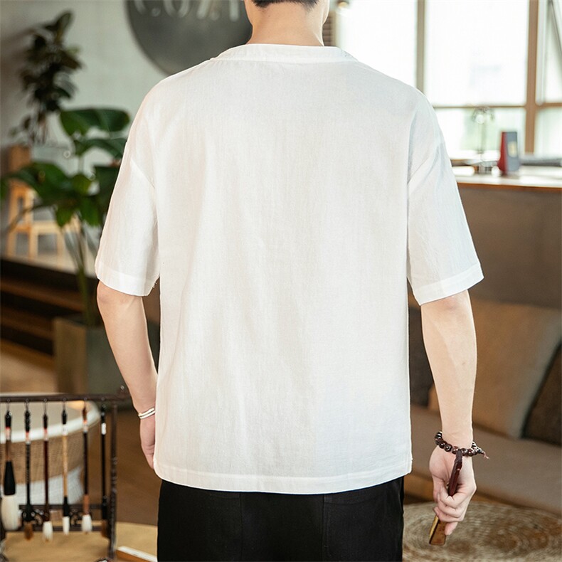 2021夏季新款日系大码男几何印花棉麻短袖亚麻风T恤T195-P30,男装T恤,电商A001