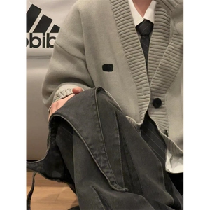 不规则V领毛衣开衫男女秋冬设计感针织衫宽松休闲外套 MB14图片