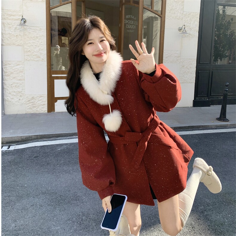 新款现！真狐狸毛保暖红色羽绒服外套2C133-6013-P285-K408,女装羽绒服,2C133