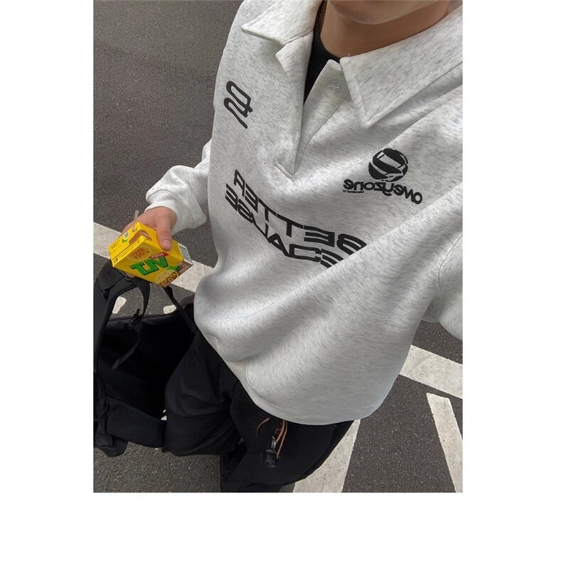 2025秋季新款重磅字母印花POLO领卫衣男秋冬潮流街头宽松翻领外套，男装Polo衫，四季星座505