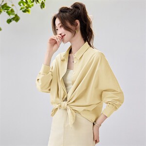 2026春夏新款蓝衬衫女学院风宽松慵懒风叠穿衬衣通勤百搭清新减龄，女装衬衫，艾米